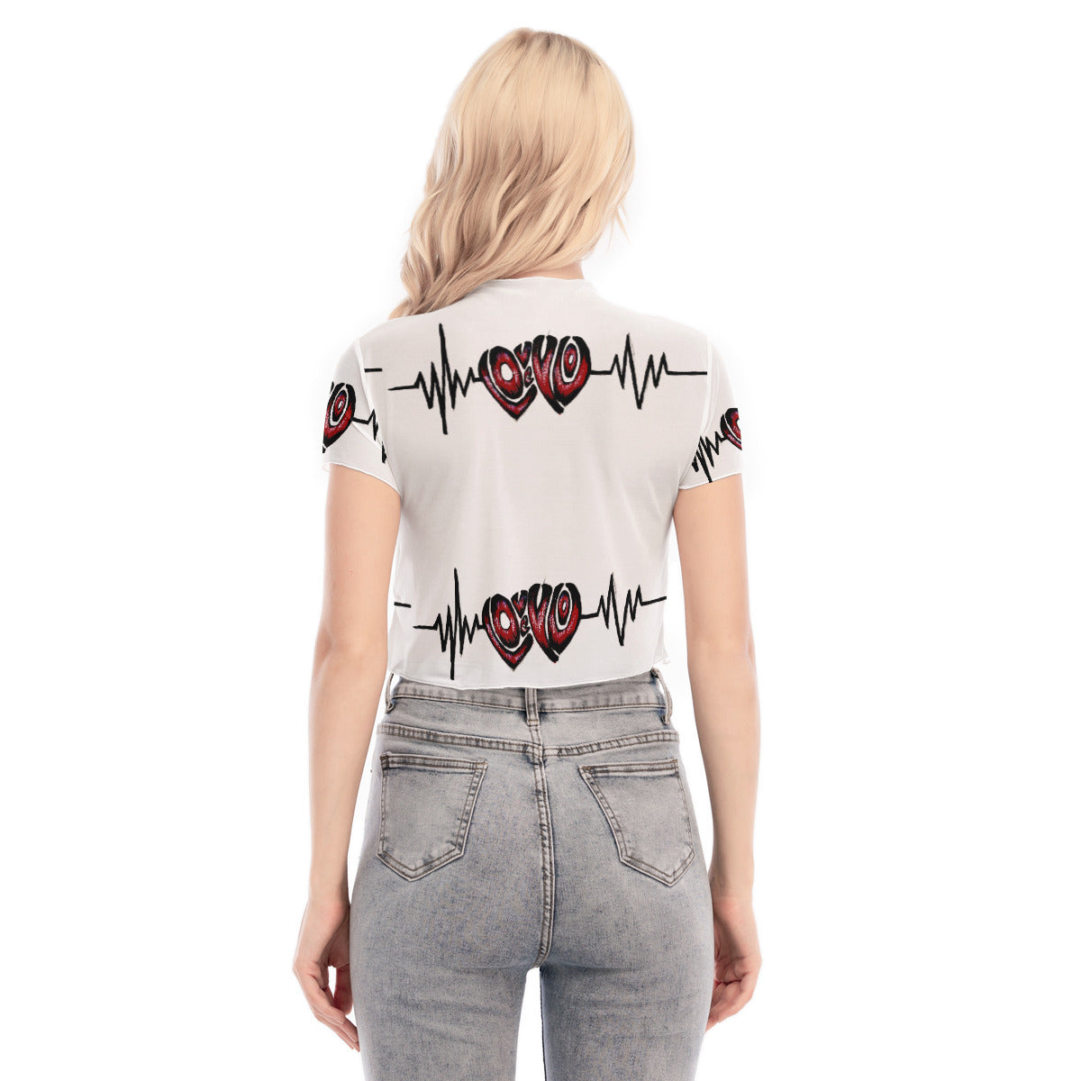 All-Over Print Women's Short Sleeves Mesh Crop Top