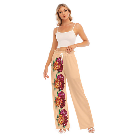 All-Over Print Women's Waist Fungus Edge Wide-leg Pants