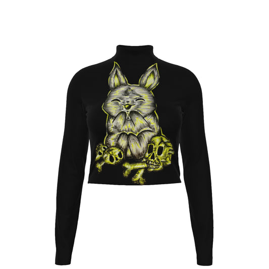 Eco-Friendly All-Over Print Women's Turtleneck T-shirt With Long Sleeve