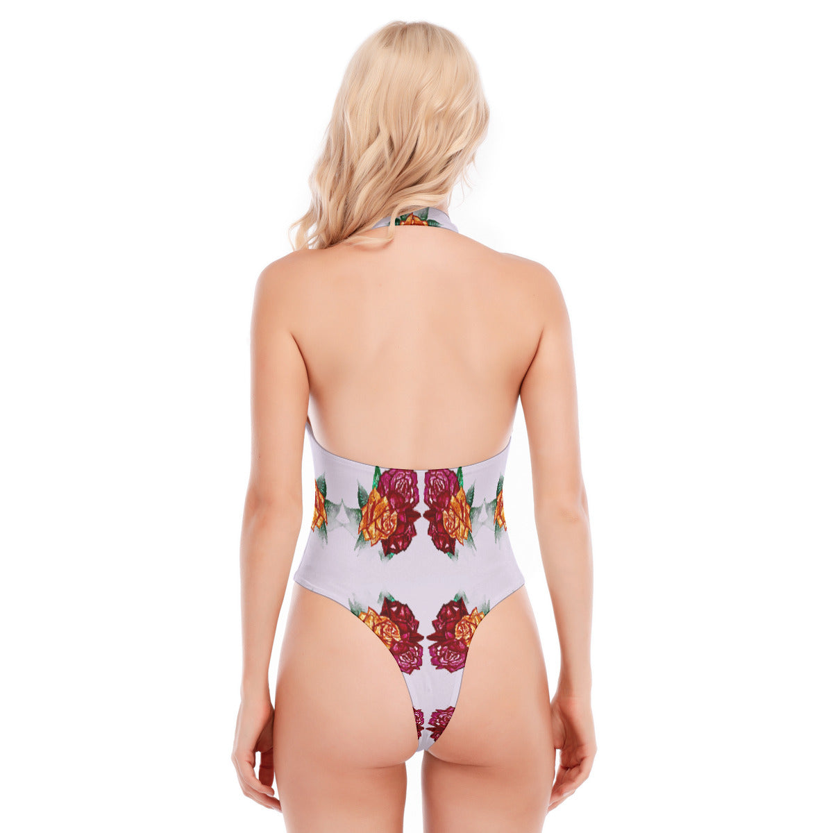 All-Over Print Women's Backless V-neck Skinny Bodysuit