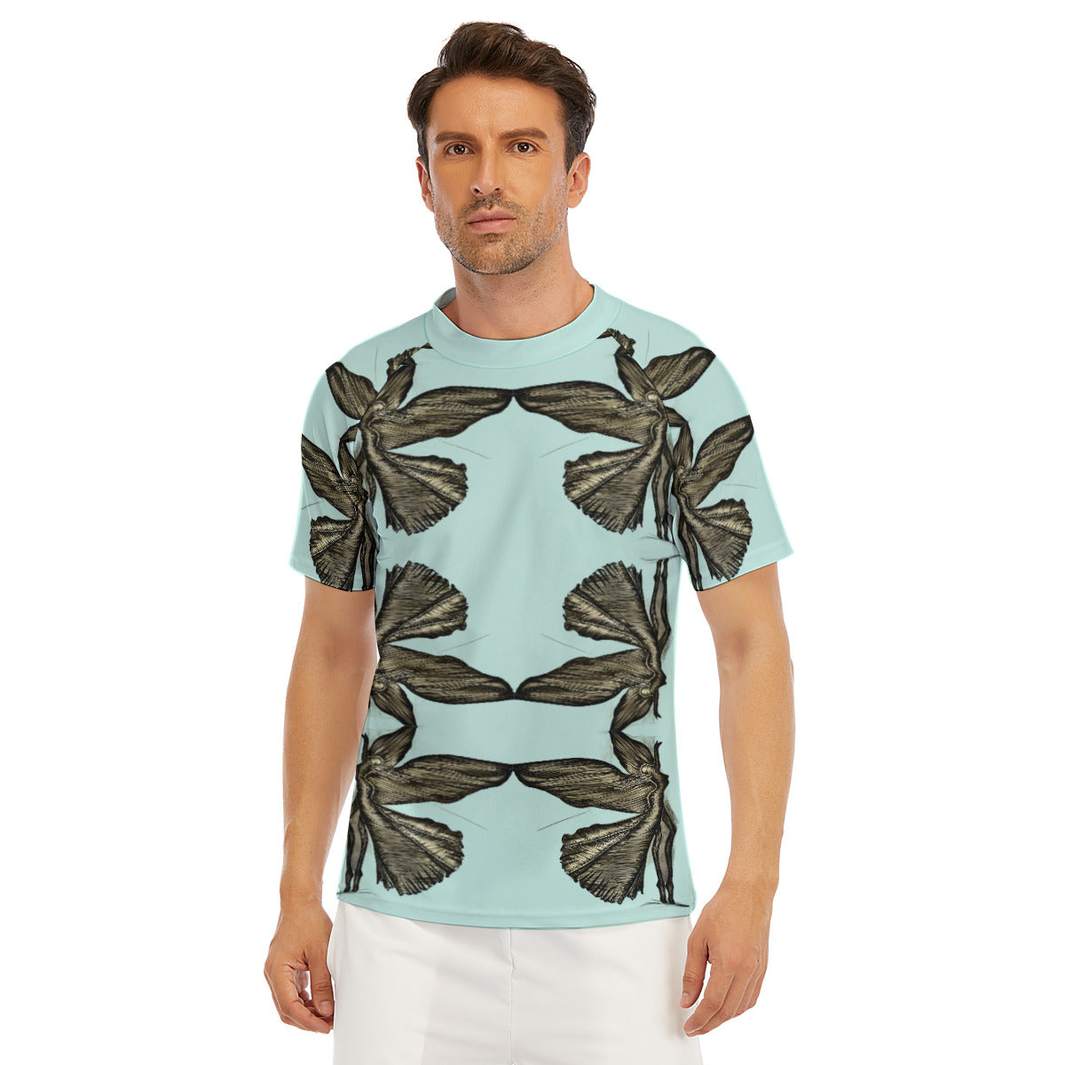All-Over Print Men's Tight Surf Clothing With Half Sleeves