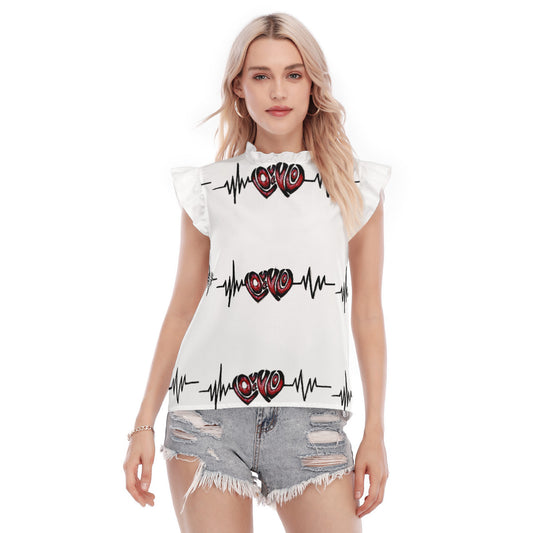 All-Over Print Women's Blouse With Ruffle Collar And Sleeve