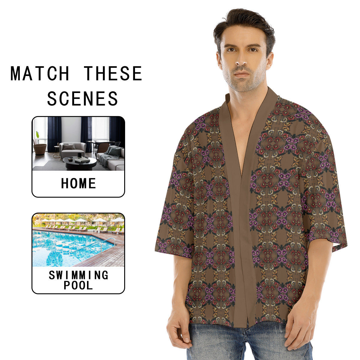 All-Over Print Men's Drop-shoulder Short Coat