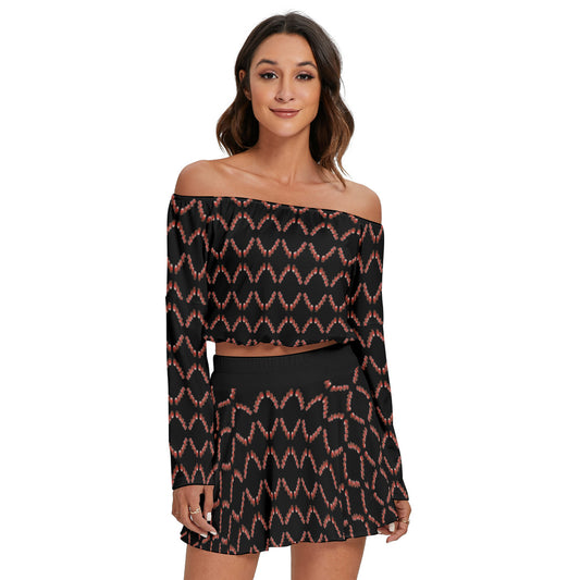 All-Over Print Women's Off-shoulder Top And Skirt Set