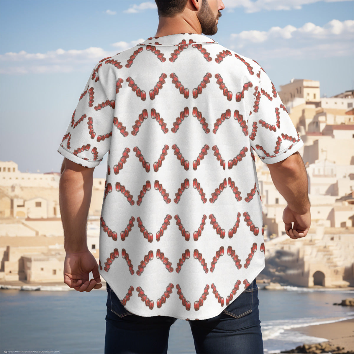 All-Over Print Men's Short Sleeve Baseball Jersey With Pinstripes