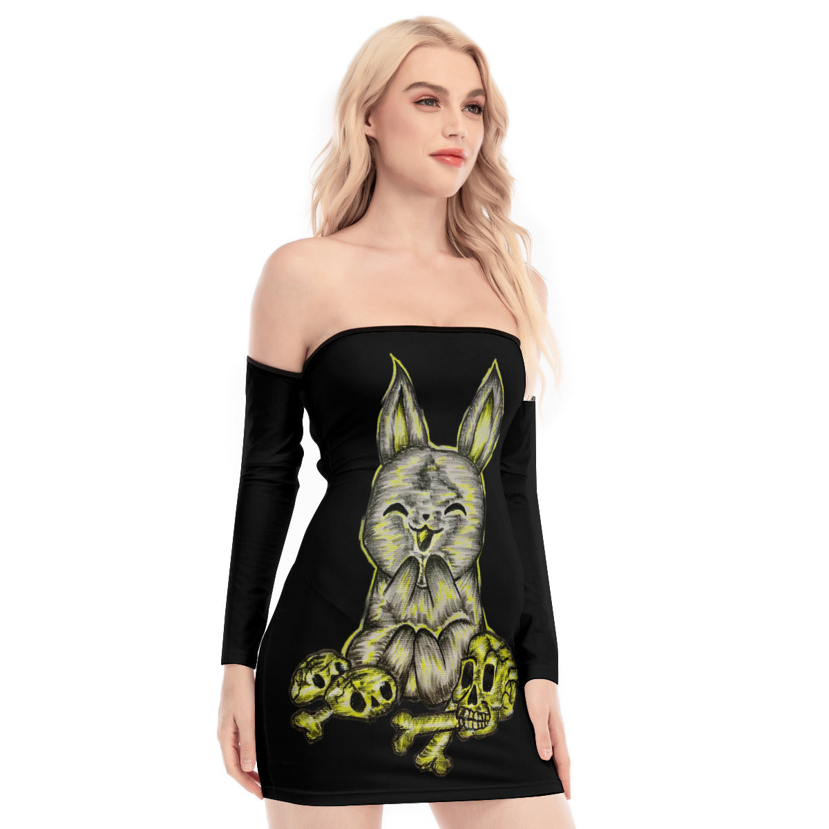All-Over Print Women's Off-shoulder Back Lace-up Dress