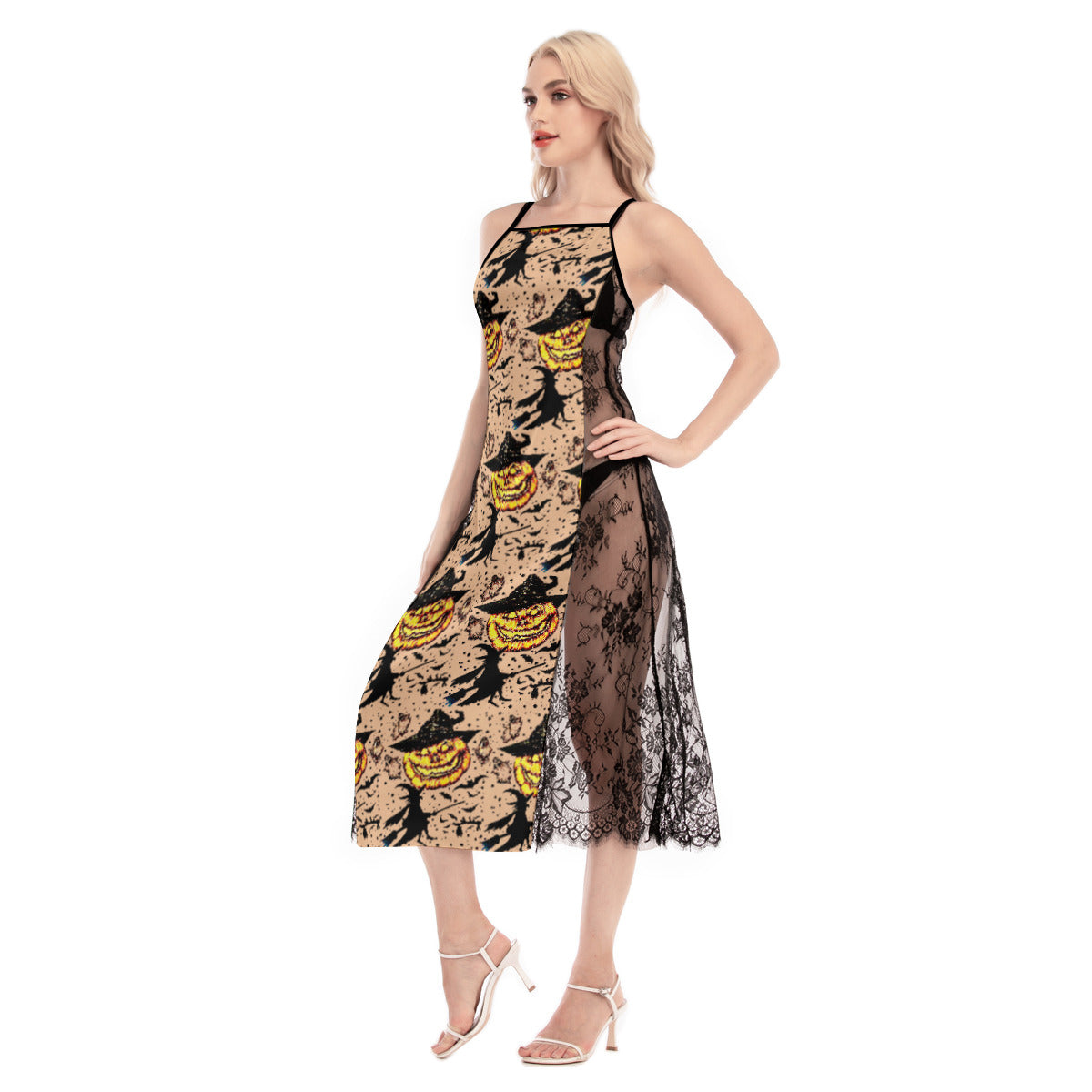 All-Over Print Women's Lace Cami Cross Back Dress