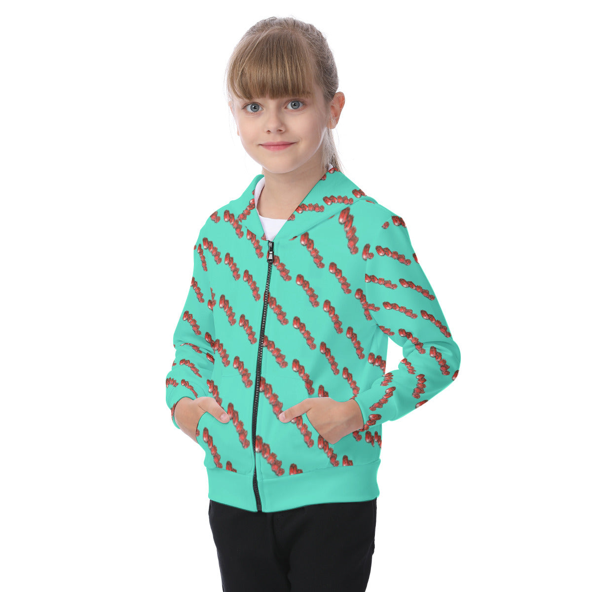 All-Over Print Kid's Zip-up Hoodie With Patch Pocket