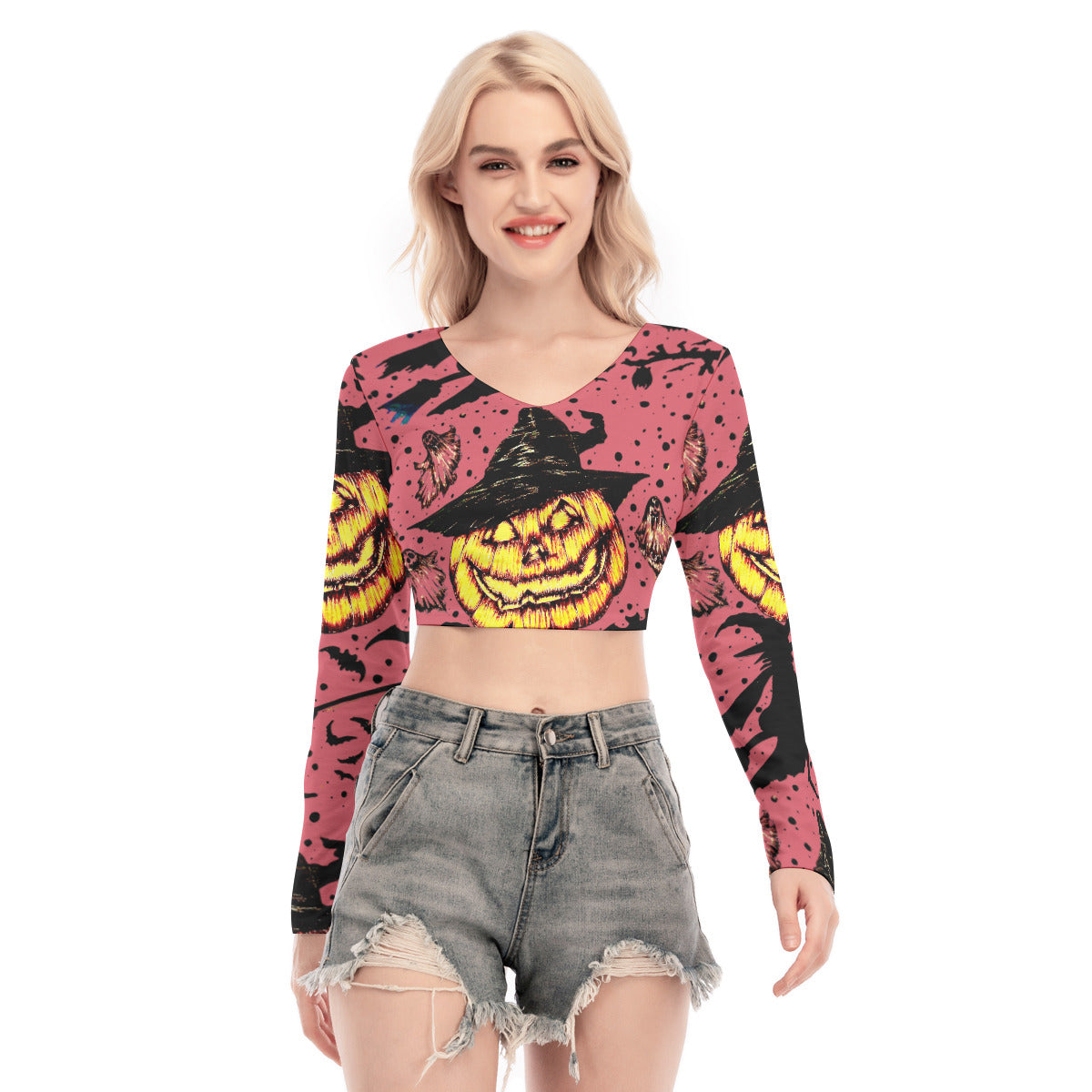 All-Over Print Women's Back Hollow T-shirt With Strap
