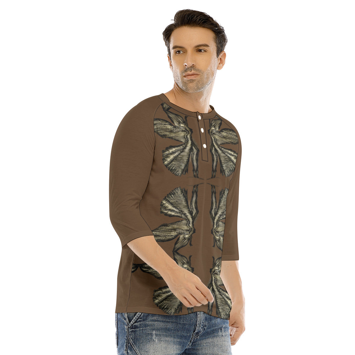 All-Over Print Men's Bracelet Sleeve T-shirt With Button Closure