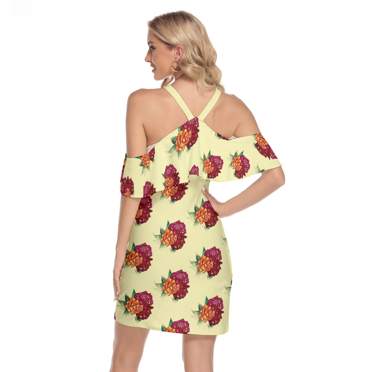 All-Over Print Women's Cold Shoulder Cami Dress With Ruffle