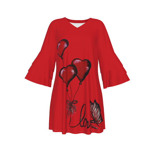 All-Over Print Women's Stacked Ruffle Sleeve Dress