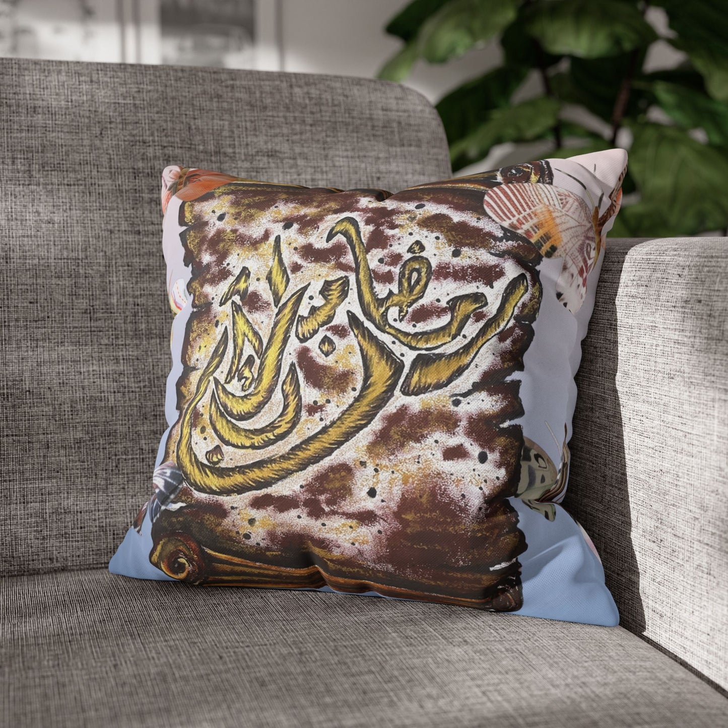 Arabic Calligraphy Scroll Decorative Pillow - Square Canvas Pillowcase