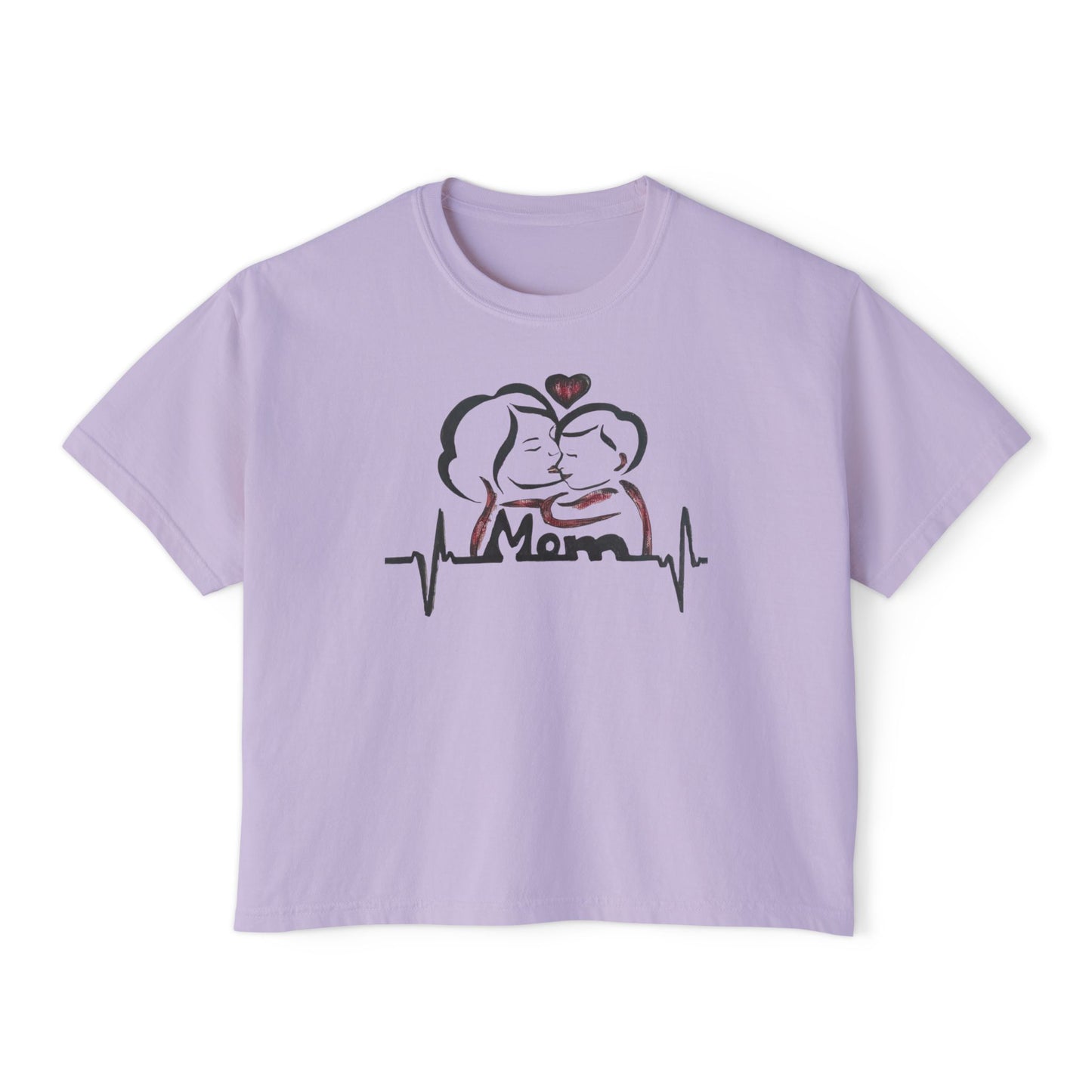 Mom Heartbeat Boxy Tee, Gift for Mom, Mother's Day Shirt, Family Love Tee, Cute Casual Wear, Heartbeat Graphic Top
