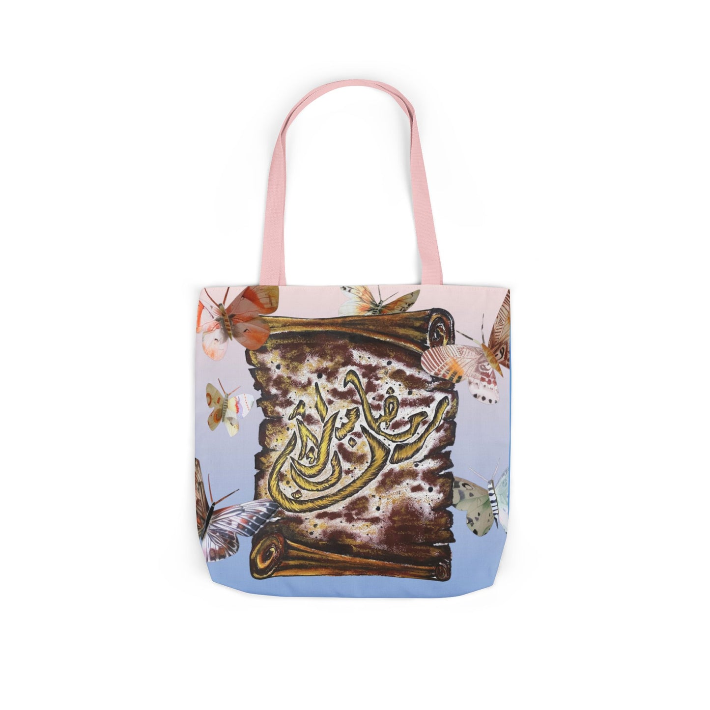 Canvas Tote — Vintage Scroll with Butterflies Arabic Calligraphy Design