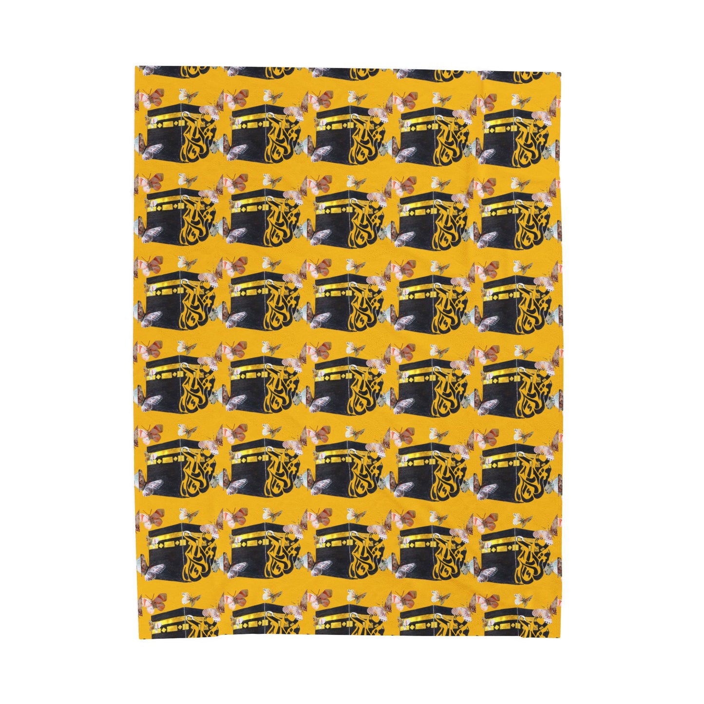 Yellow Retro Radio Pattern Velveteen Plush Blanket – Cozy Vintage Music Throw