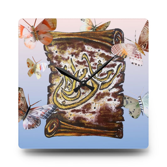Acrylic Wall Clock — Butterfly Scroll Calligraphy Design