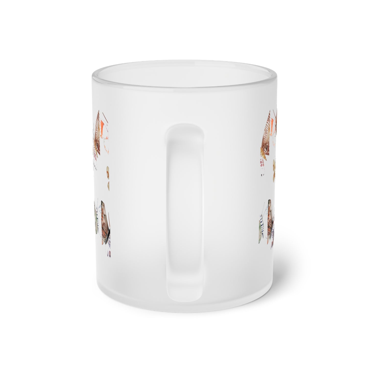 Frosted Glass Mug — Boho Butterfly & Floral Script Art