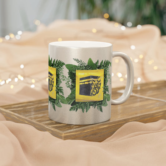 Silver/Gold Metallic Mug — Floral Kaaba Design Islamic Coffee Cup