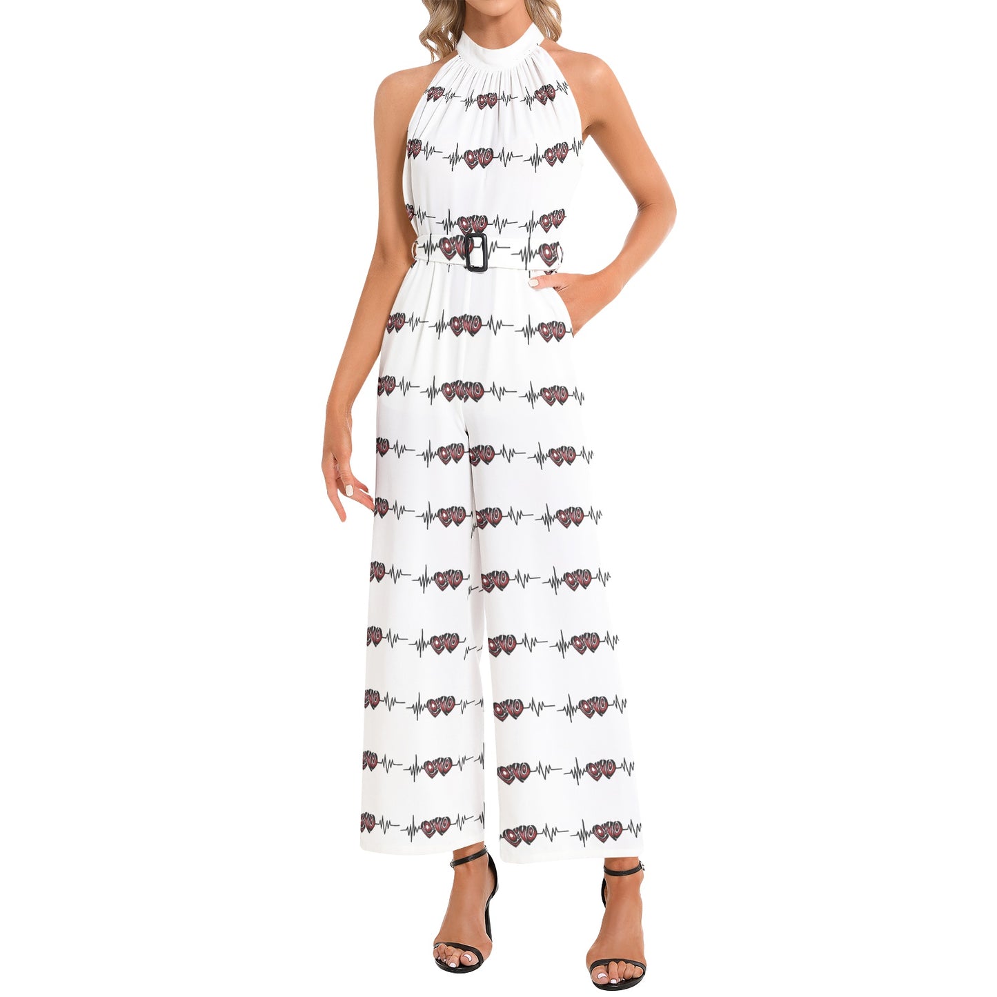 Halter Neck Buckle Belted Jumpsuit