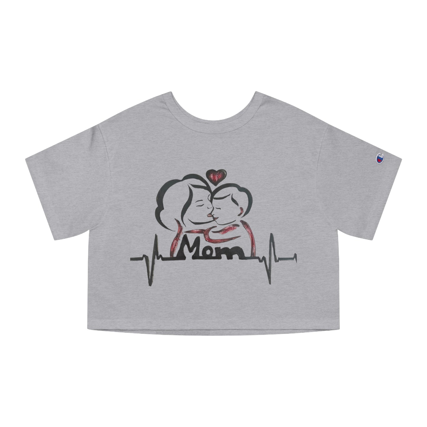 Mom Heartbeat Cropped T-Shirt, Gift for Mothers Day, Cute Tee for Moms, Cropped Top for New Moms, Family Love Shirt