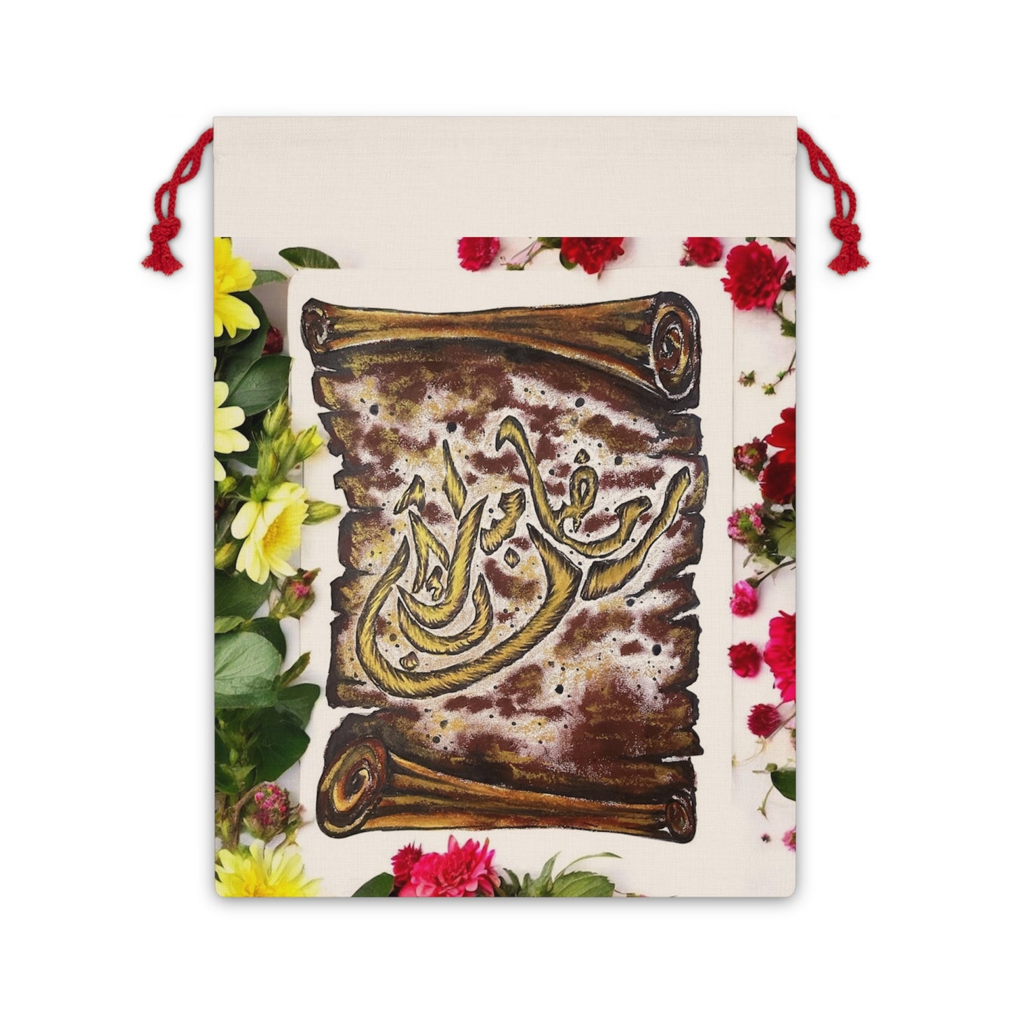 Floral Arabic Calligraphy Gift Bag — Eid & Ramadan Present Pouch