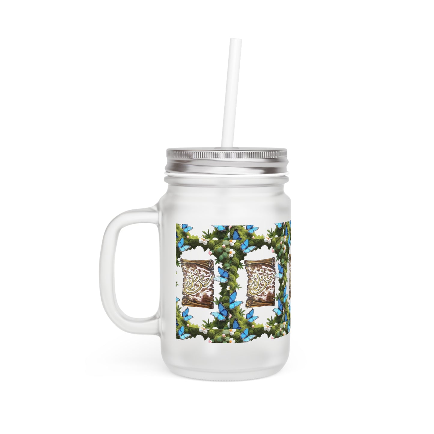 Mason Jar - Blue Floral Mason Jar Tumbler with Straw