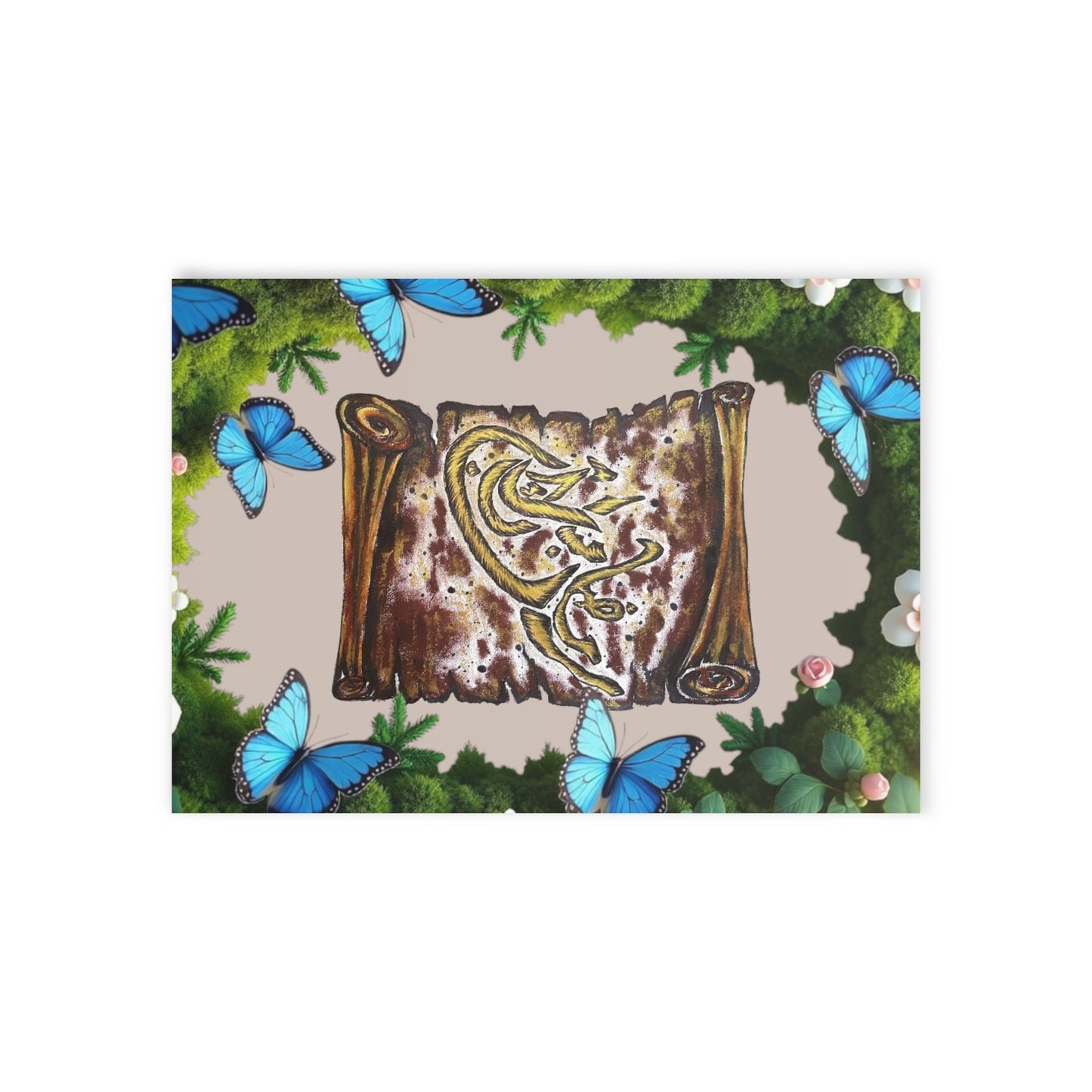 Holiday Card — Floral Butterflies with Arabic Scroll Greeting (Two-Sided)