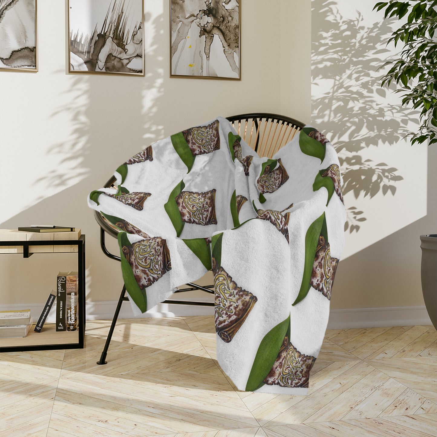 Velveteen Microfiber Blanket — Patterned Leaf & Seed Pillow Cozy Throw