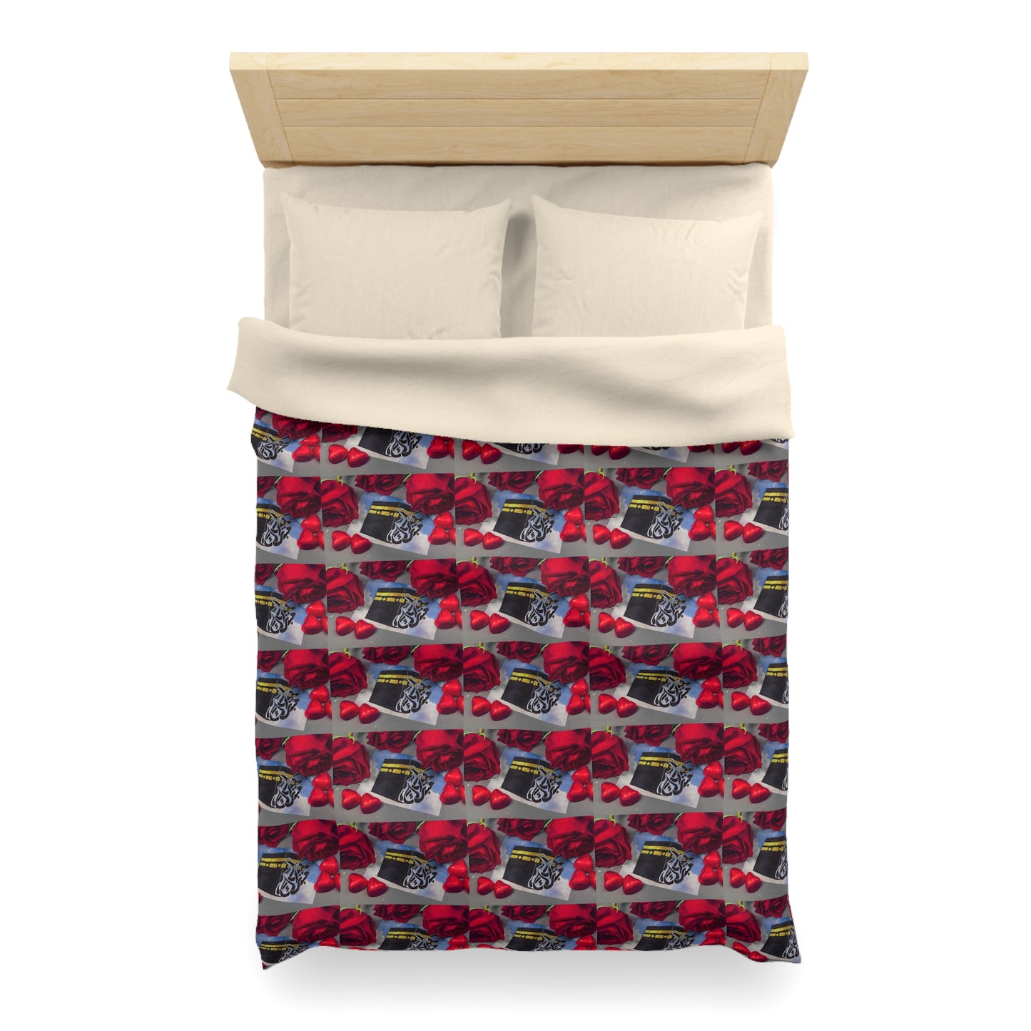 Floral Retro Radio Duvet Cover — Vintage Radio & Red Rose Pattern