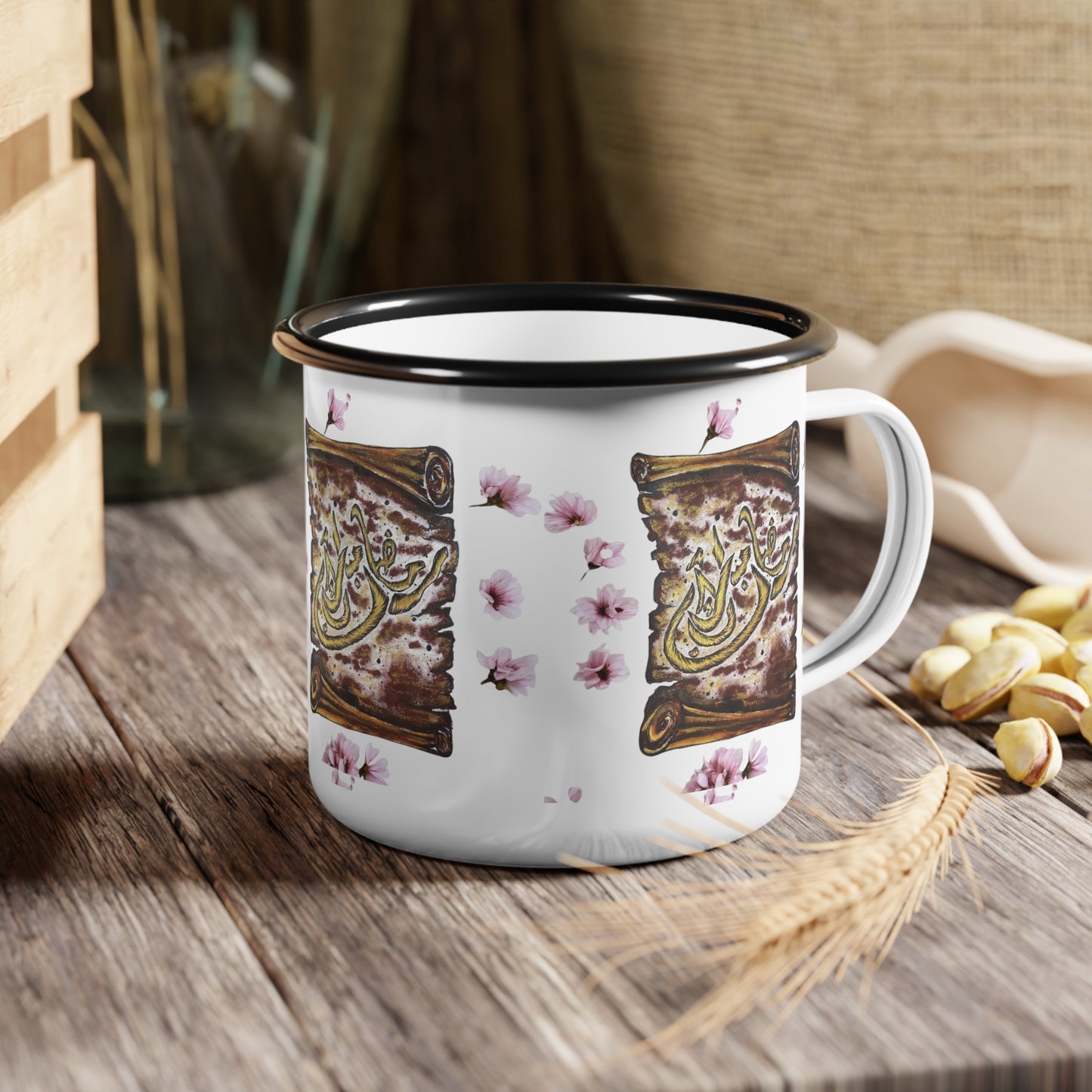 Enamel Camp Cup — Rustic Calligraphy Floral Camper Mug