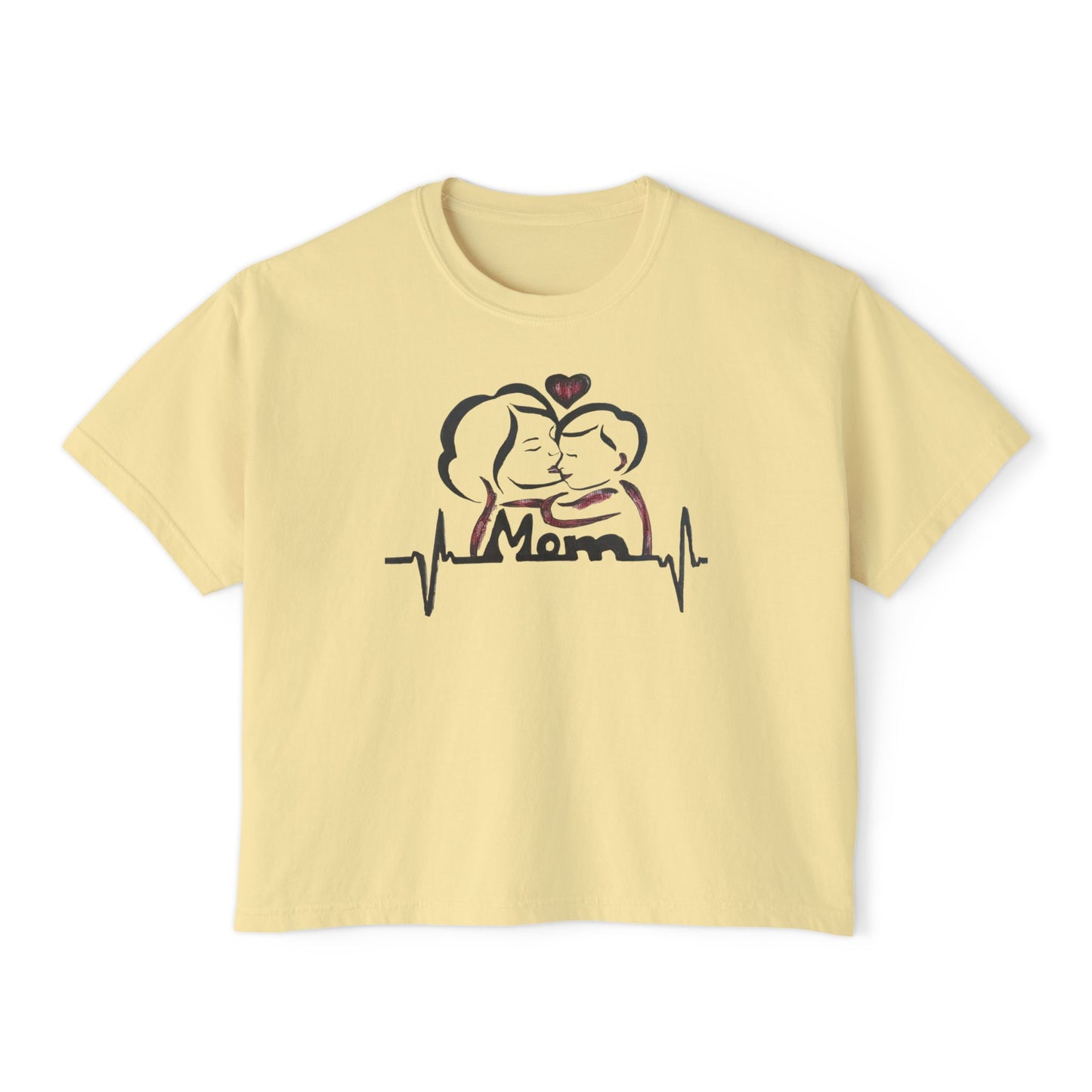 Mom Heartbeat Boxy Tee, Gift for Mom, Mother's Day Shirt, Family Love Tee, Cute Casual Wear, Heartbeat Graphic Top