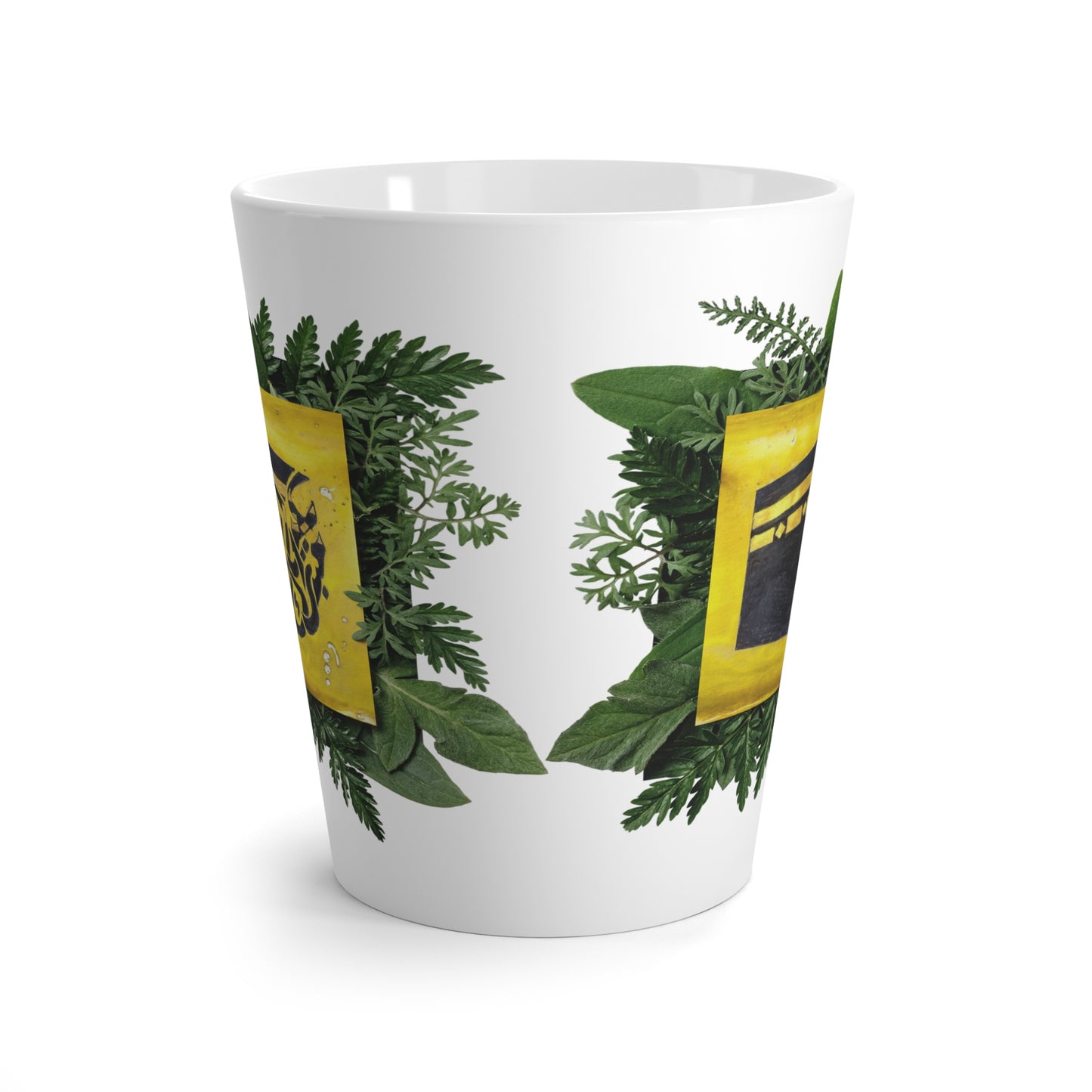 Herbal Tea Latte Mug – Greenery Wreath with Yellow Teabag Artwork