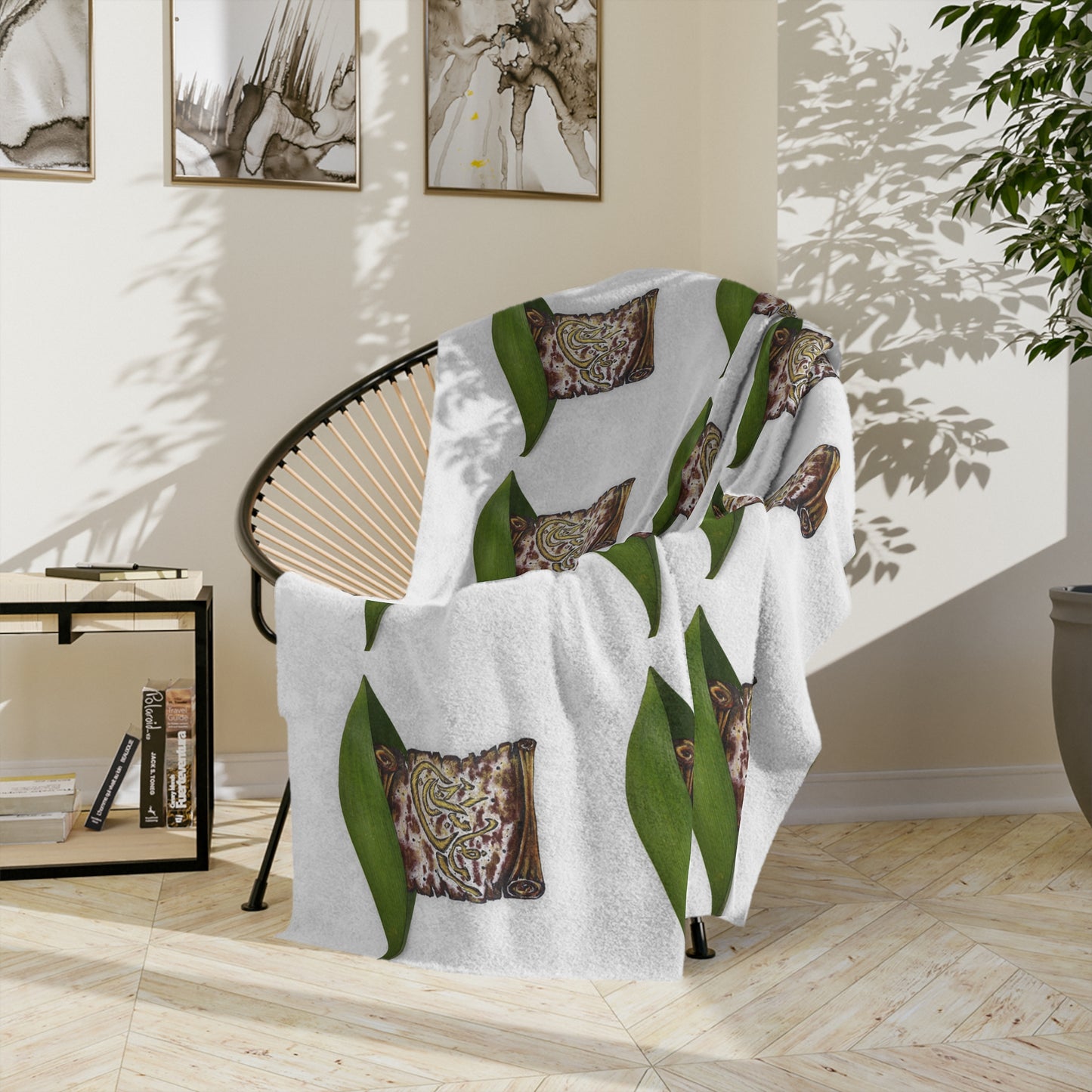 Velveteen Microfiber Blanket — Patterned Leaf & Seed Pillow Cozy Throw