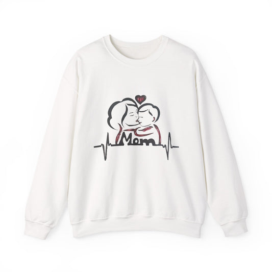Heartfelt Mom Sweatshirt, Cozy Unisex Crewneck, Mother's Day Gift, Family Love Apparel, Heartbeat Design
