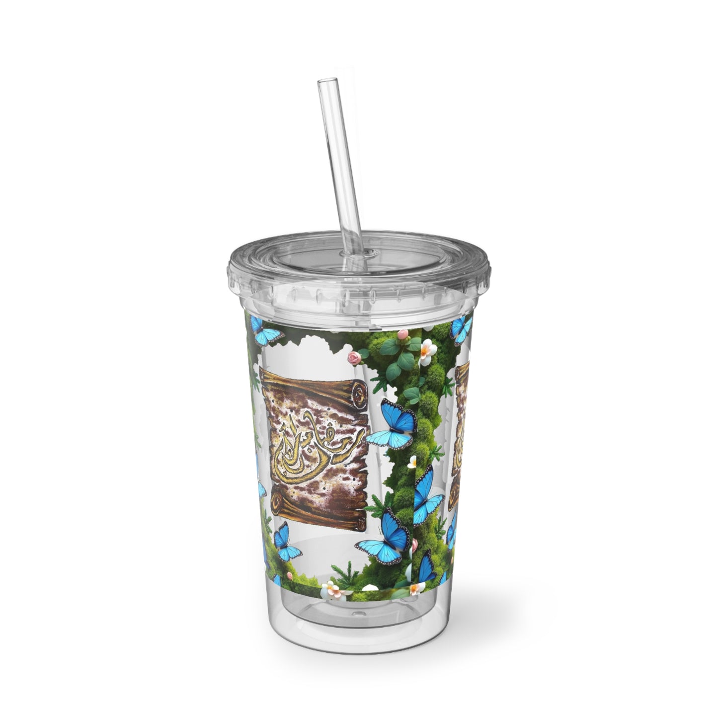 Acrylic Tumbler — Floral Scroll Calligraphy Design