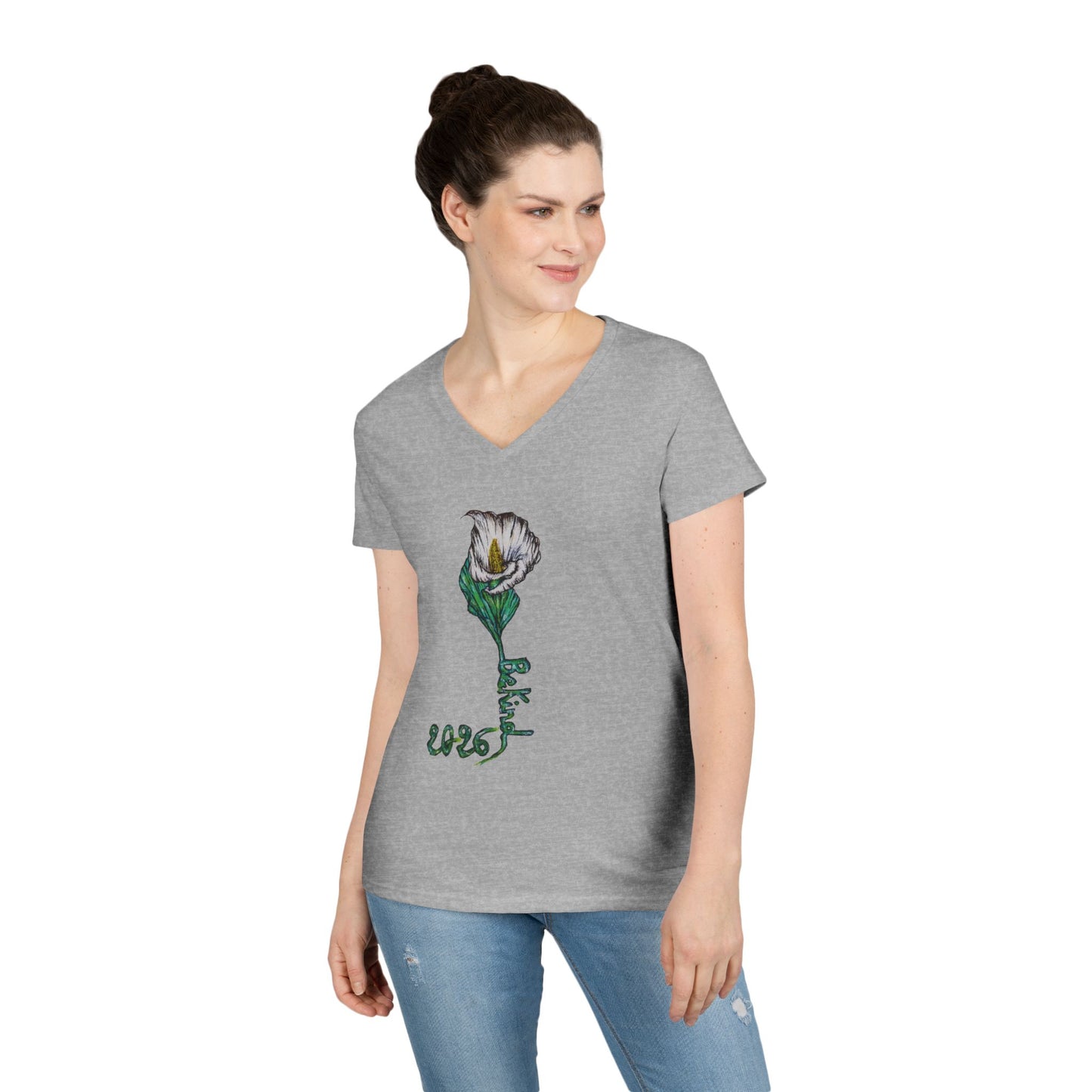 Floral V-Neck T-Shirt for Women - Nature-Inspired Design