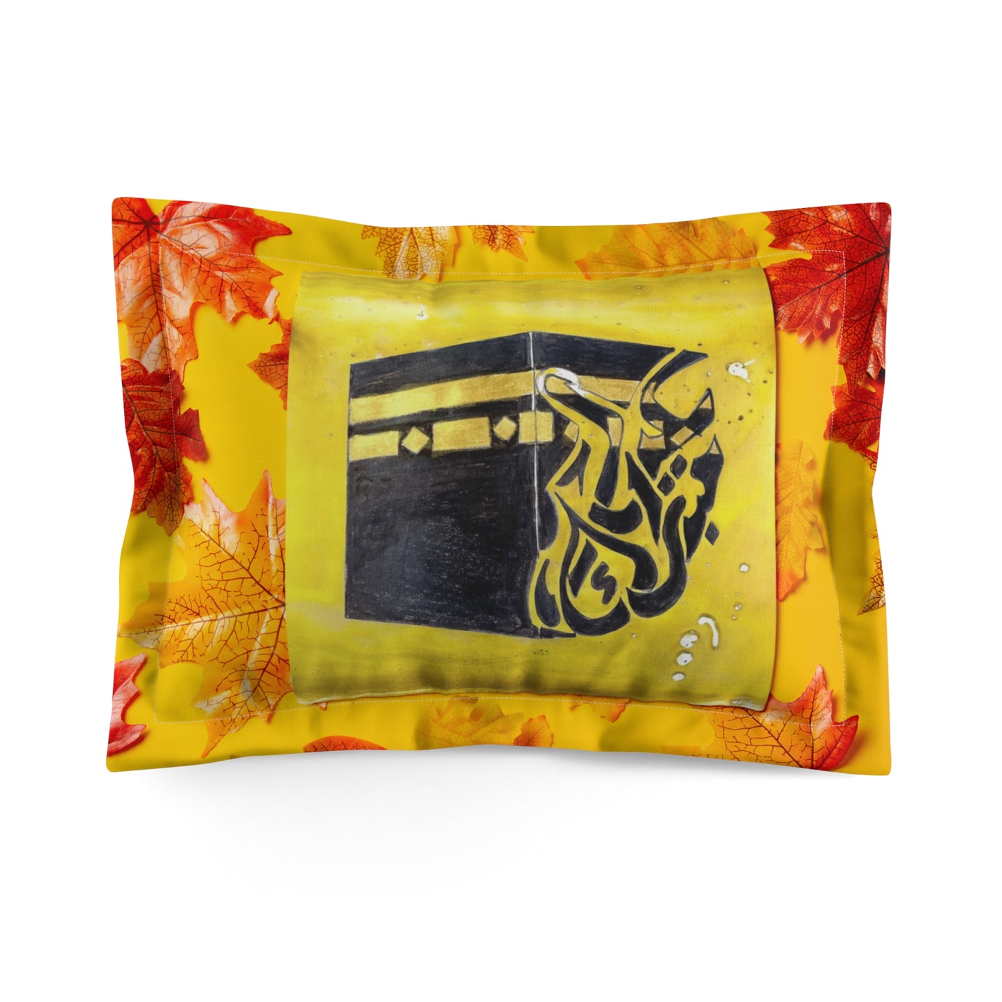 Kaaba Calligraphy Pillow Sham — Autumn Leaves Islamic Decorative Pillowcase