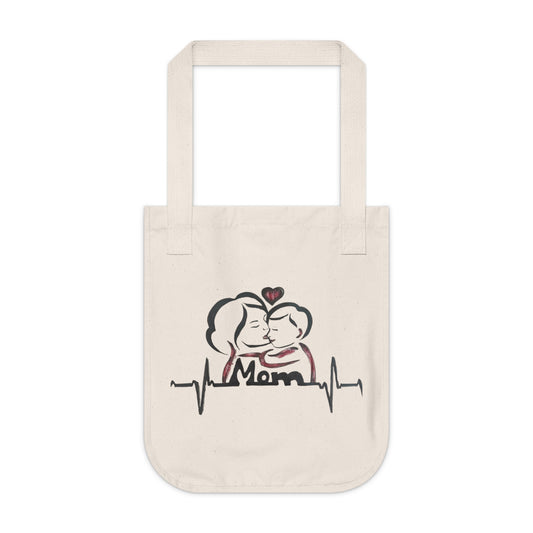 Organic Mom Love Tote Bag, Mother's Day Gift, Eco-Friendly Shopping Bag, Heartbeat Design, Personalized Mom Tote