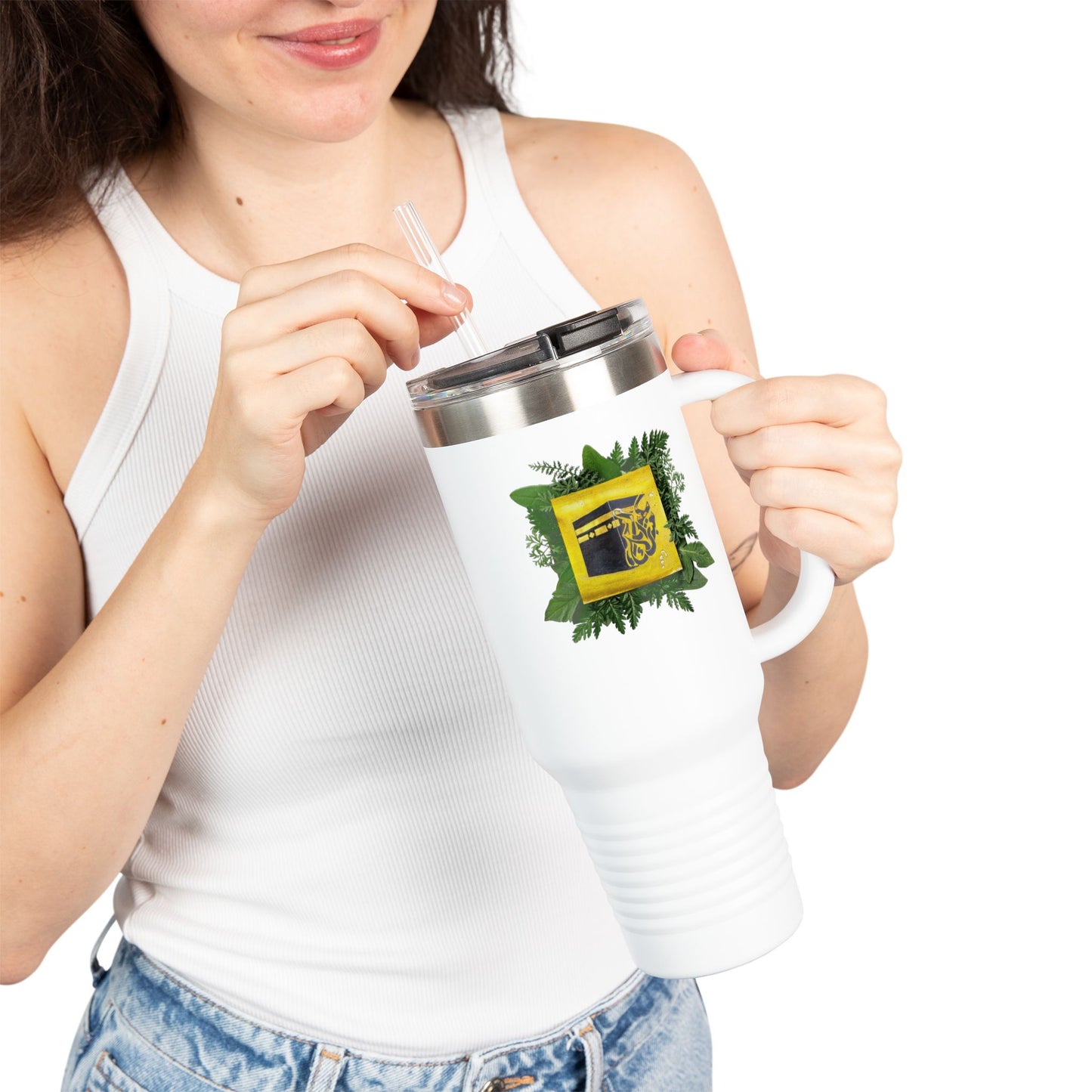 40oz Insulated Travel Mug — Tropical Hibiscus Floral Logo Design