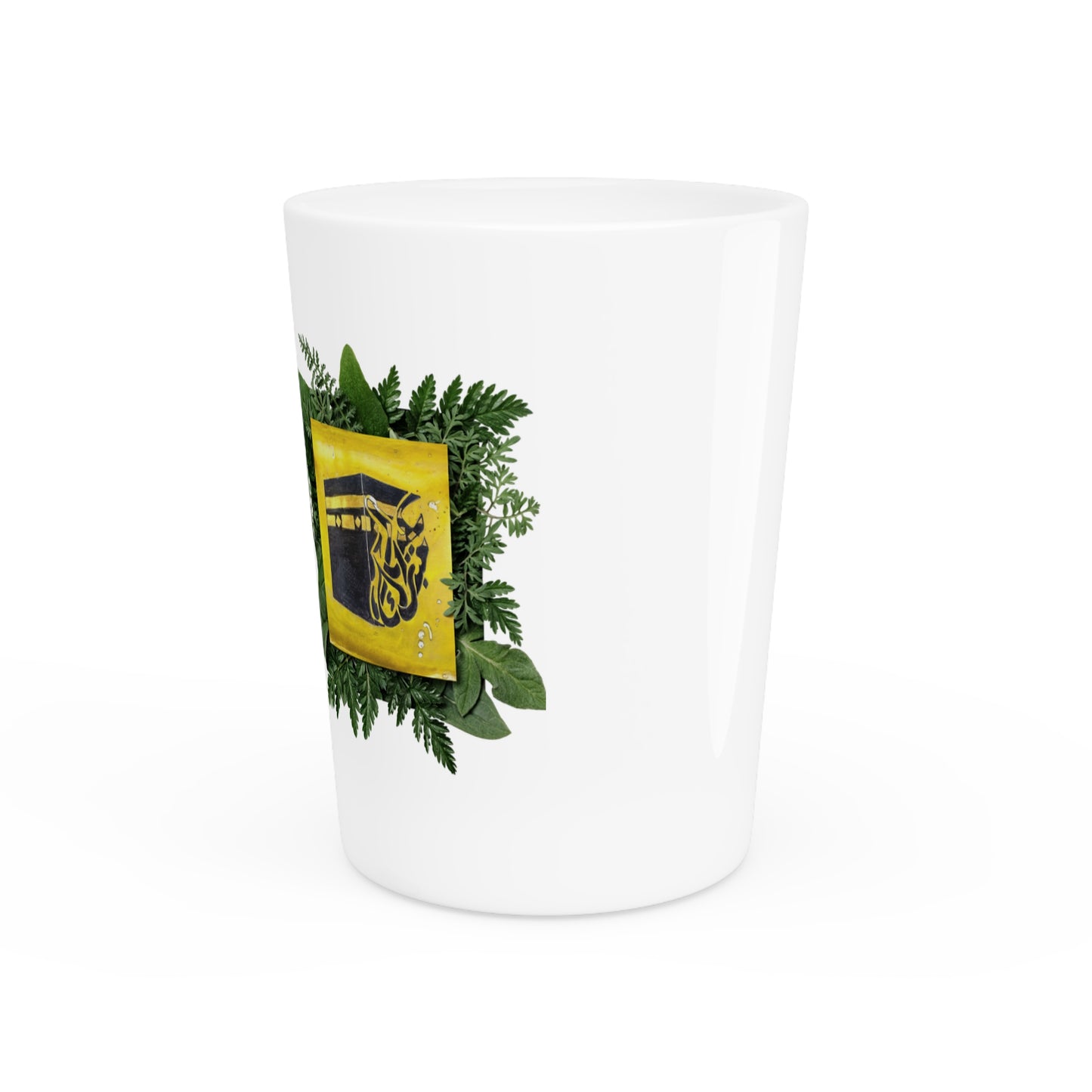 Herbal Crest Shot Glass — Botanical Greenery Design