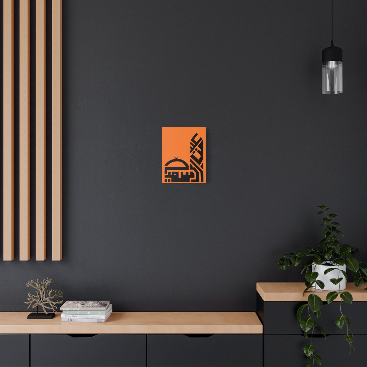 Modern Islamic Art Canvas - Orange Stretched Satin Print | Home Decor for Celebrations