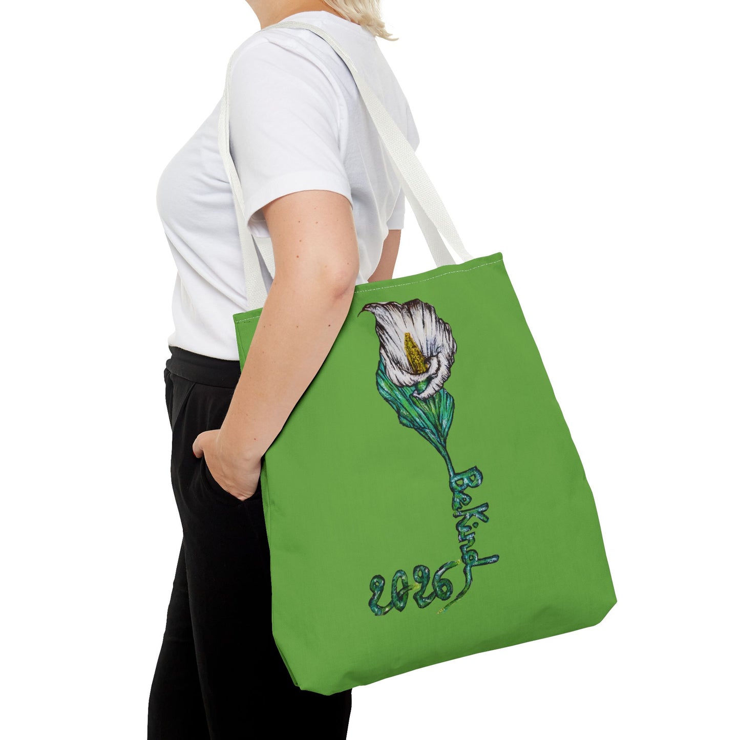Floral Green Tote Bag - Unique Art Design for Everyday Use