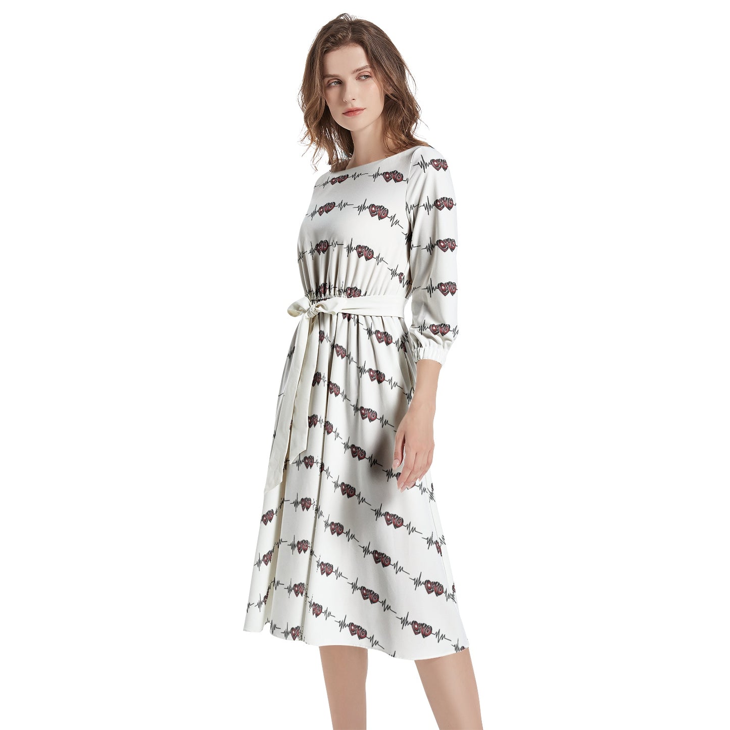 Boat Neck Belted Flared Dress