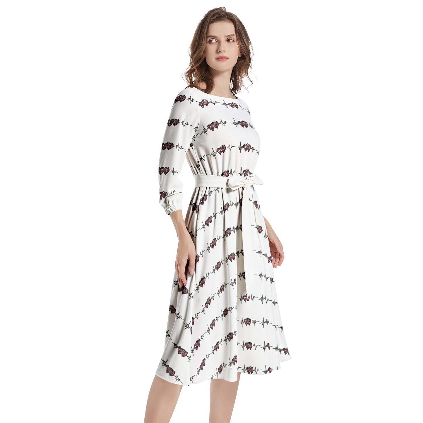 Boat Neck Belted Flared Dress