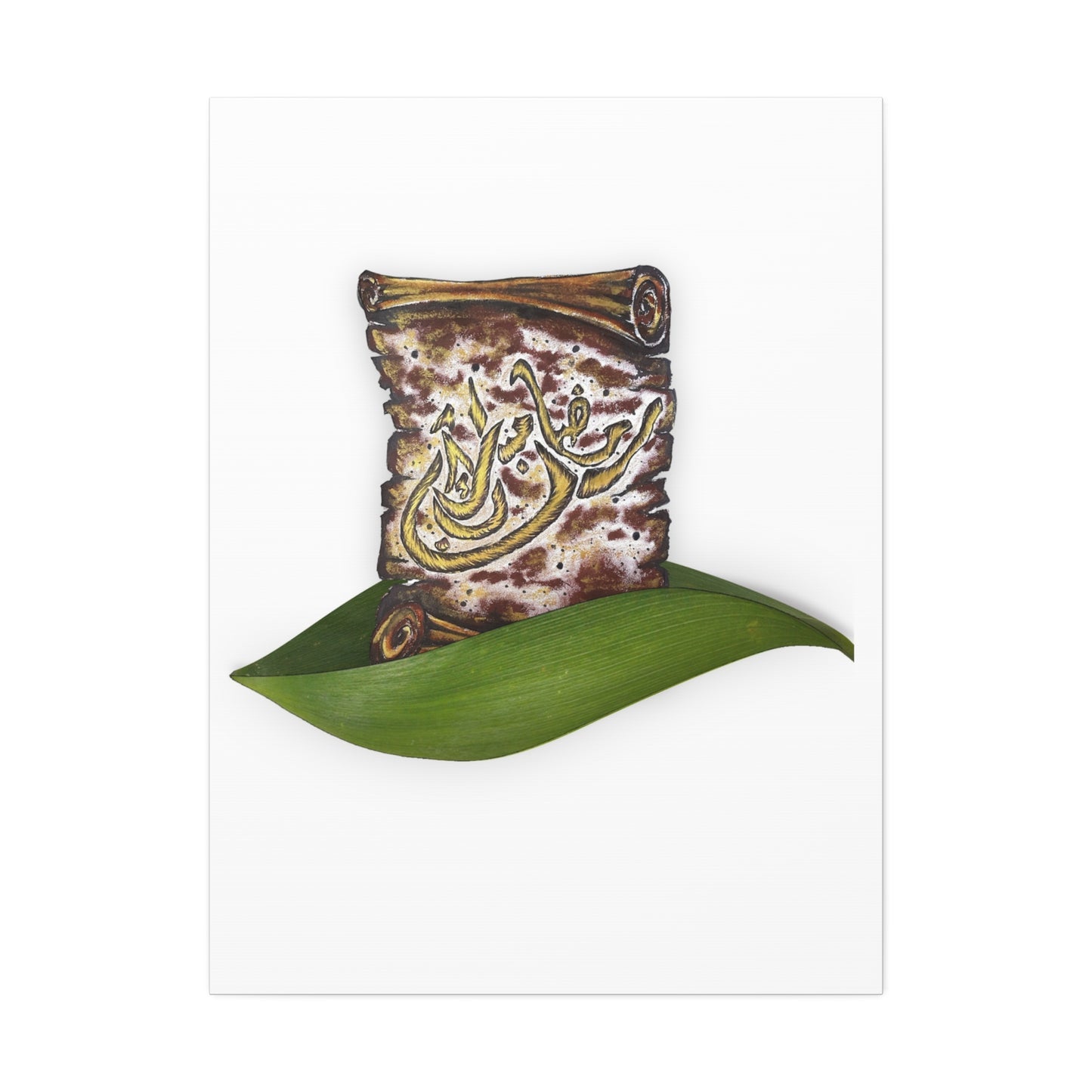 Canvas Art: Arabic Calligraphy Scroll on Leaf — Stretched 1.5"