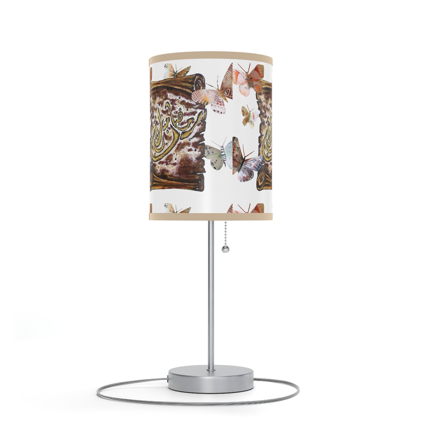 Floral Arabic Calligraphy Table Lamp — Decorative Nightstand Lamp with Butterfly Motif