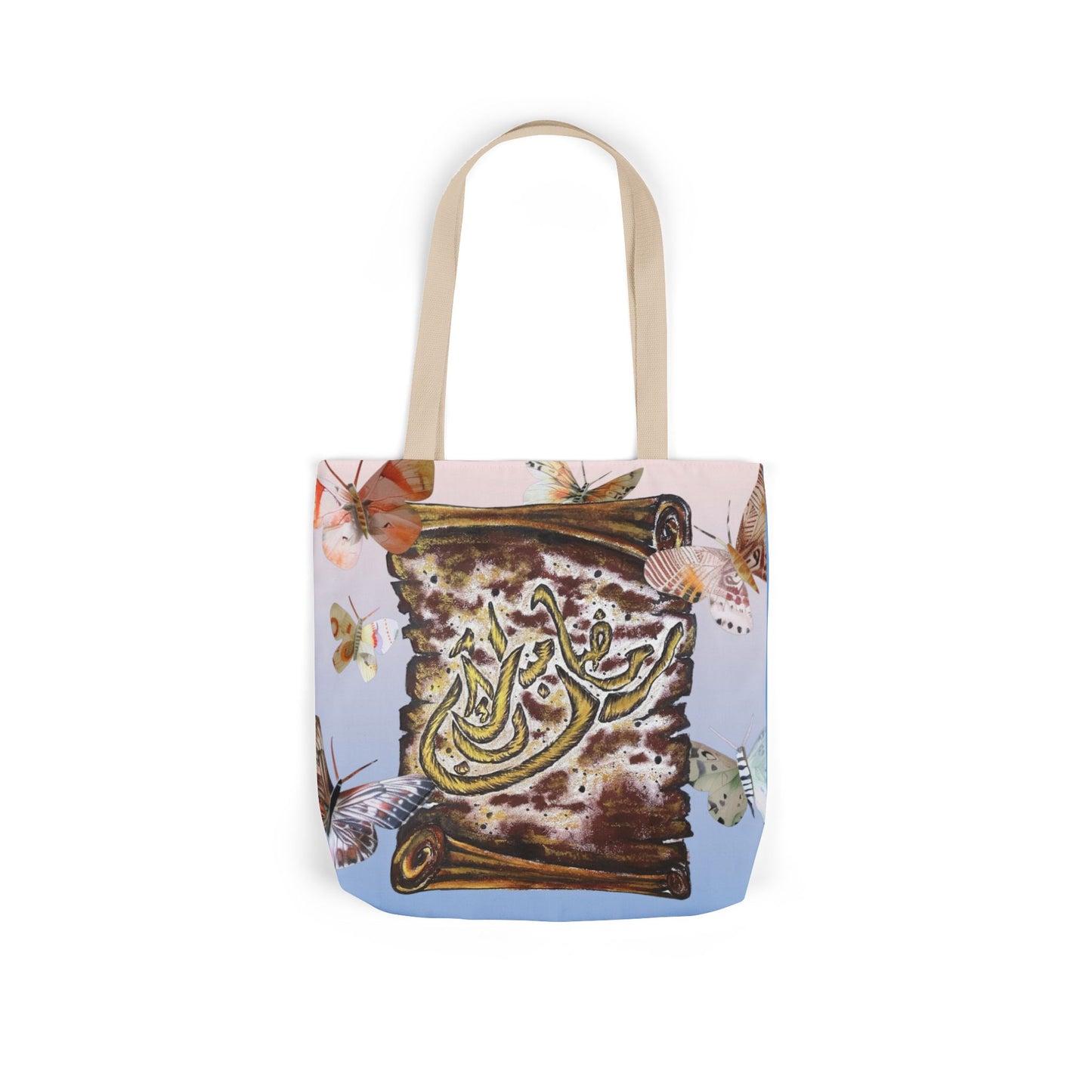 Canvas Tote — Vintage Scroll with Butterflies Arabic Calligraphy Design