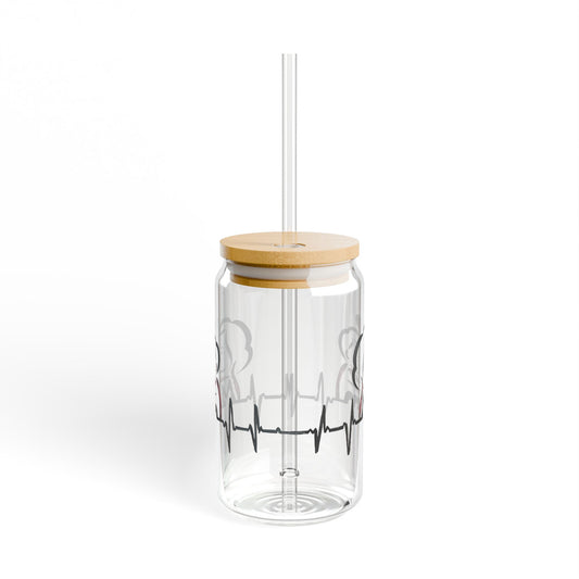 Heartfelt Sipper Glass, 16oz | Perfect Gift for Mom | Eco-Friendly, Personalized Drinkware, Heartbeat Design, Mother's Day, Birthday