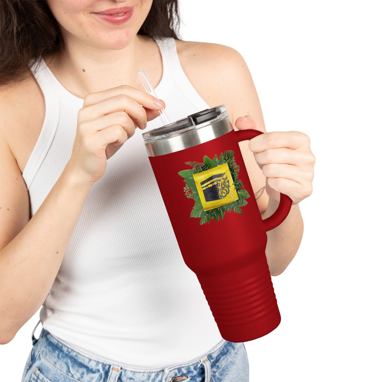 40oz Insulated Travel Mug — Tropical Hibiscus Floral Logo Design